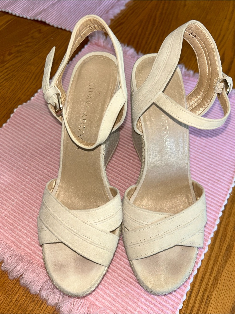 Stuart Weitzman Cream Cross-Strap Espadrille Wedges - Size 8 - UK 38 - NICE